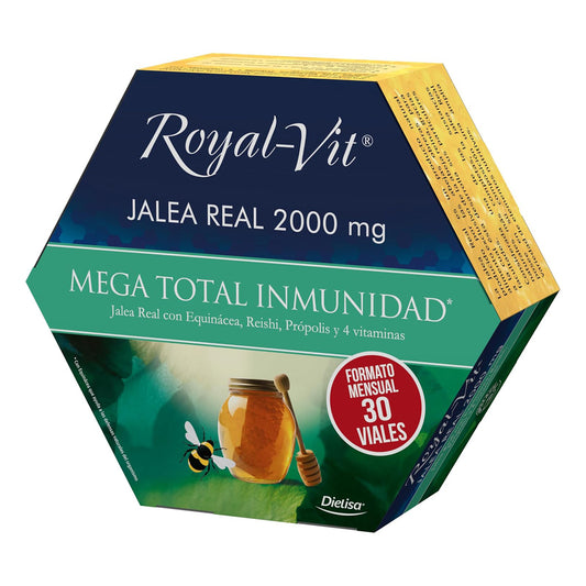Geleia Real 2000mg Mega Imunidade Total, com Reishi, Própolis e Equinácea Royal Vit 30 ampolas
