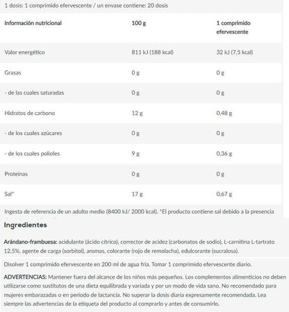 L-carnitina Efervescente 500mg - 20 Tabletas - Frambuesa - L-carnitina - Biotech Usa_5
