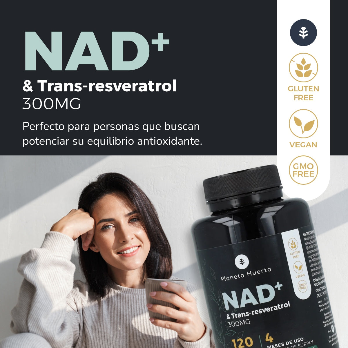 NAD+ Trans-resveratrol Planeta Huerto 120 cápsulas