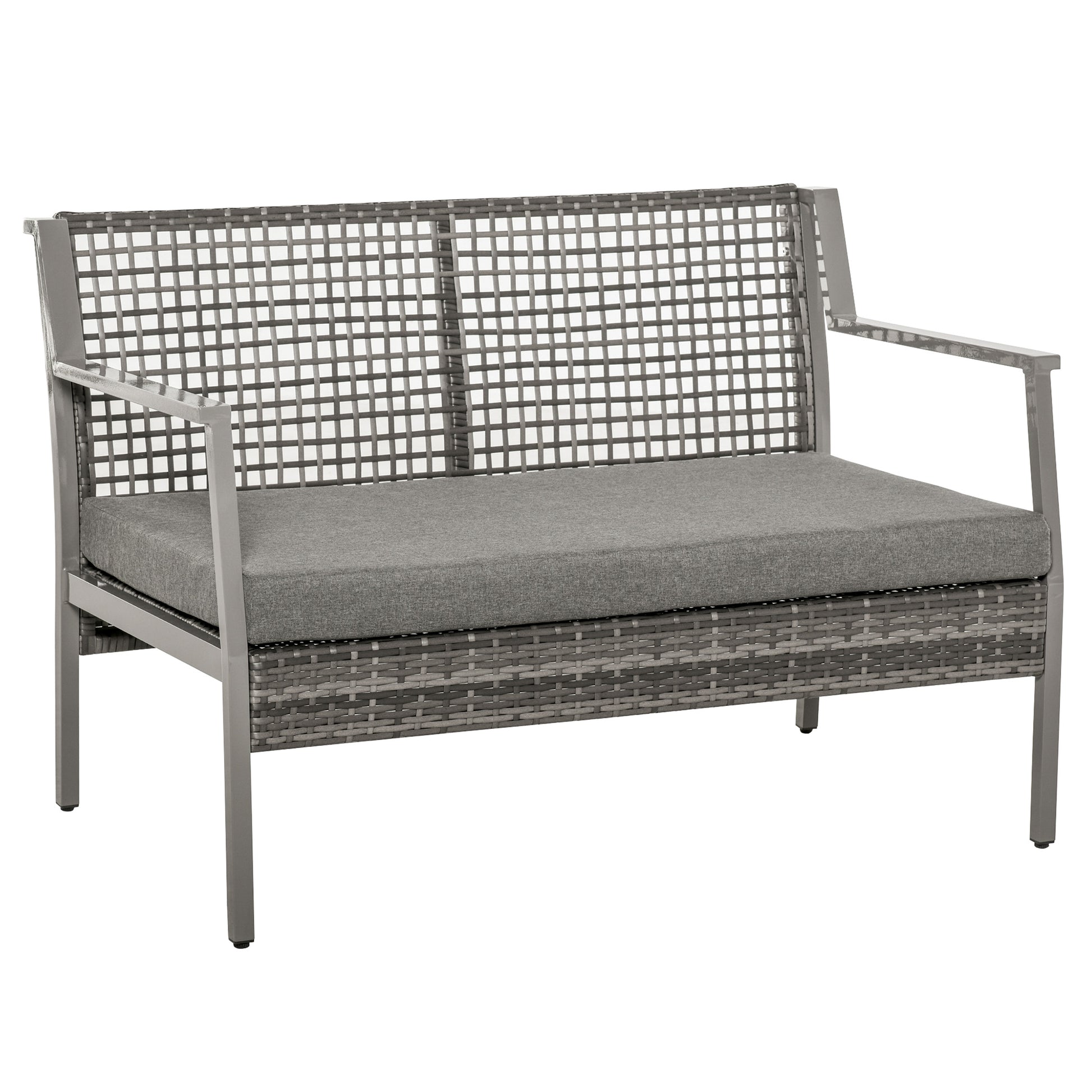 Outsunny Sofá De Ratán Dos Plazas Con Cojín Desmontable Sillón Mueble De Jardín_0