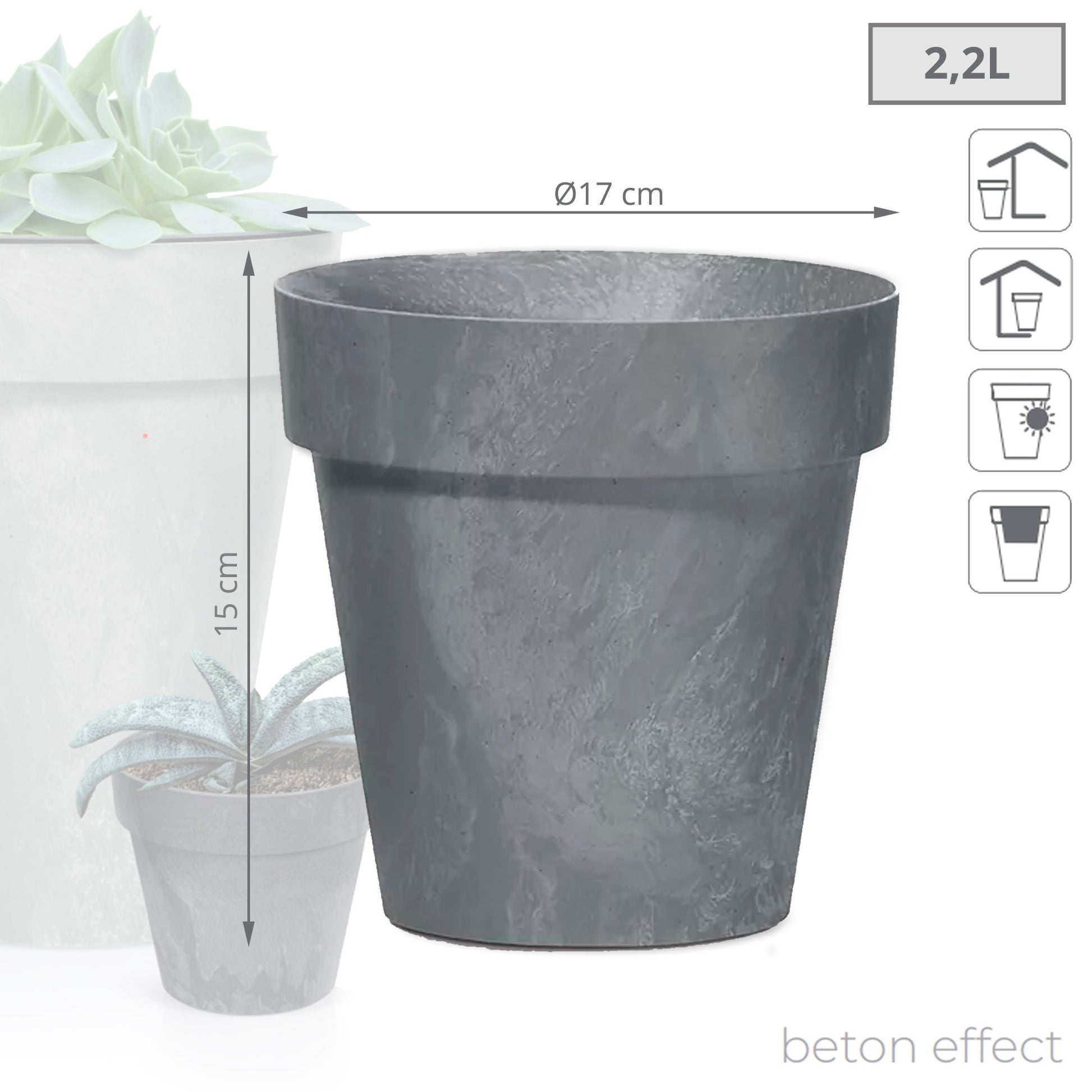 Maceta Cube Beton Effect 2,2l., Dimensiones (mm) 170x170x150, Color Marengo