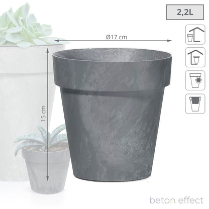 Maceta Cube Beton Effect 2,2l., Dimensiones (mm) 170x170x150, Color Marengo