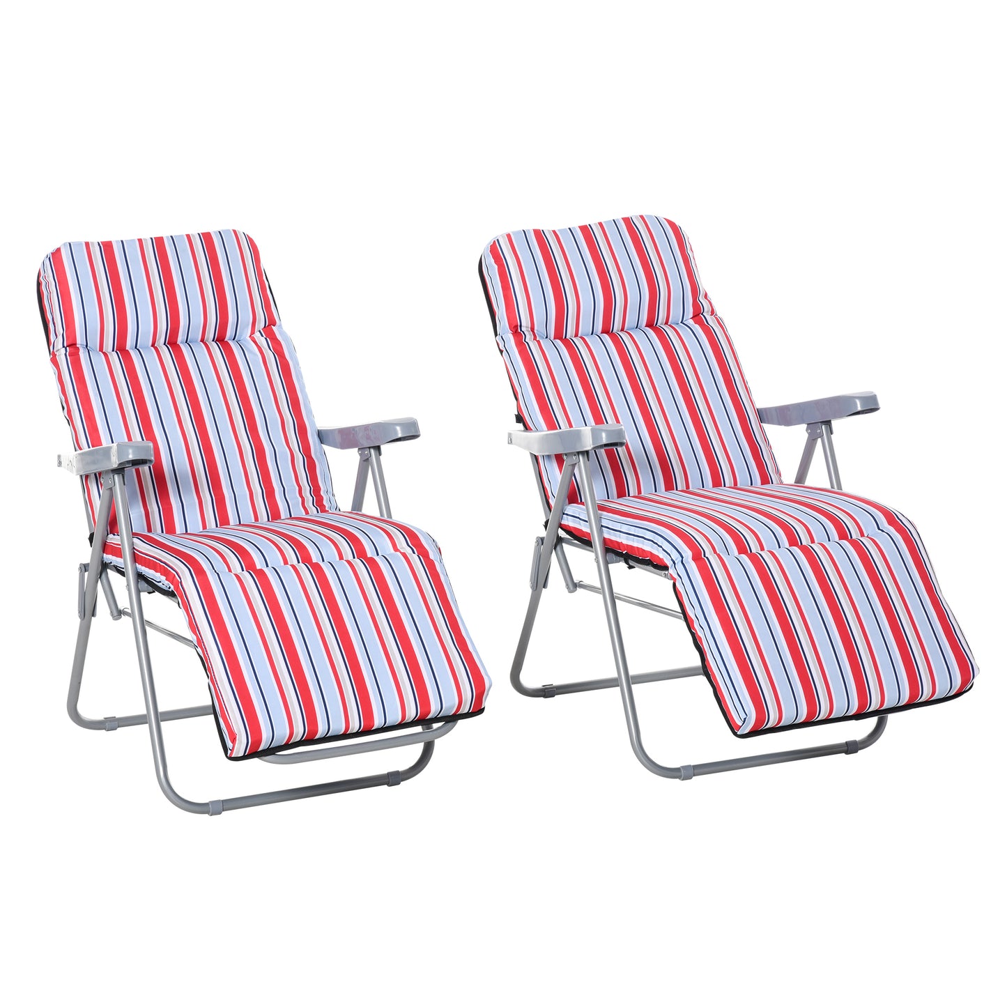 Outsunny 2 Tumbonas Plegables Con Respaldo Ajustable 60x75x65-102 Cm Rayas Rojo_0