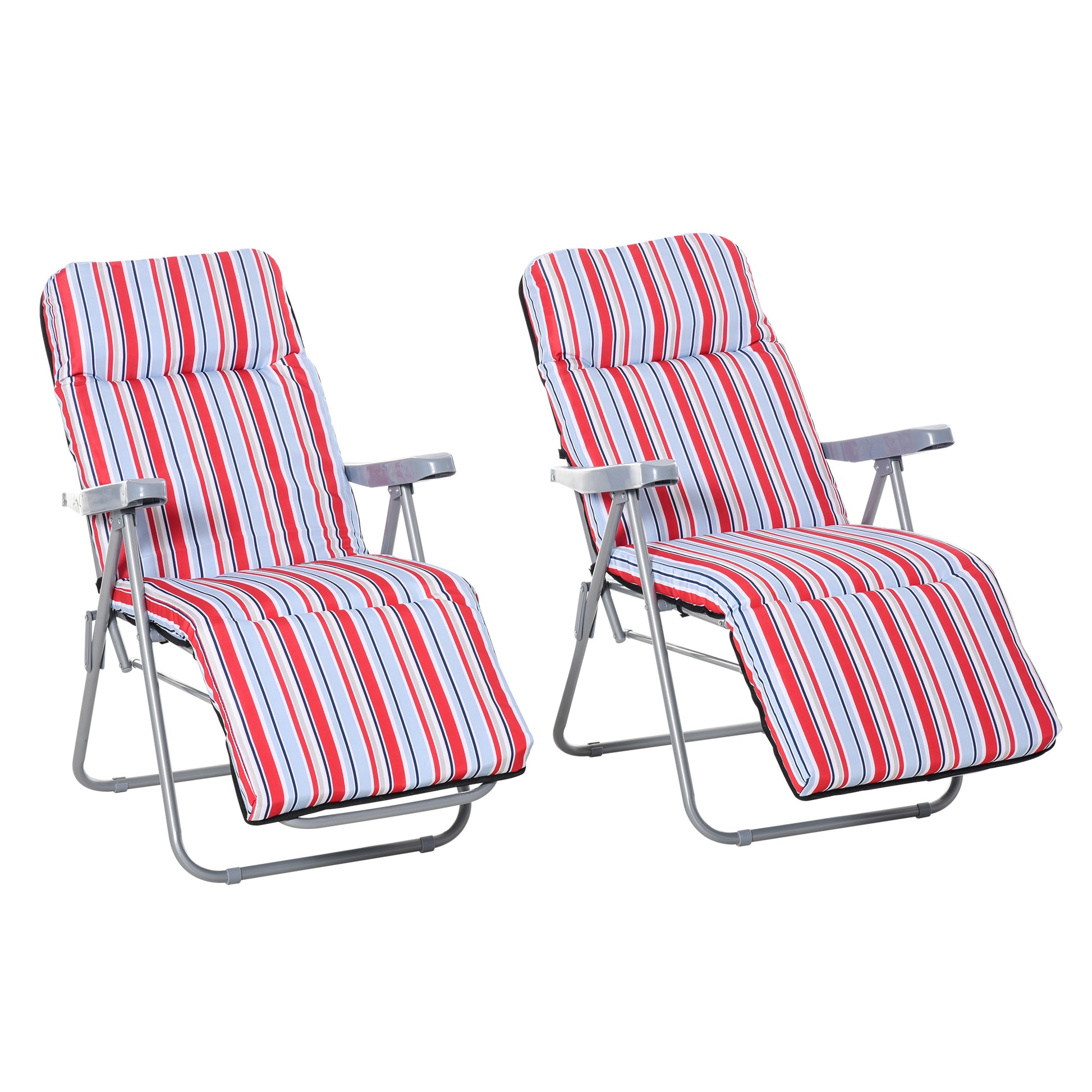 Outsunny 2 Tumbonas Plegables Con Respaldo Ajustable 60x75x65-102 Cm Rayas Rojo_0