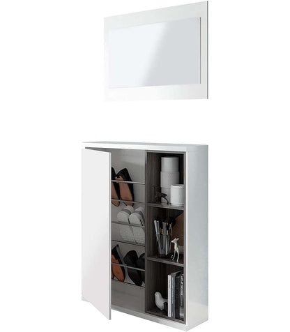 Recibidor Zapatero 1 Puerta Con Espejo Albox Acabado Blanco Brillo/gris 79 Cm(ancho) 108 Cm(altura) 25 Cm(fondo)_1