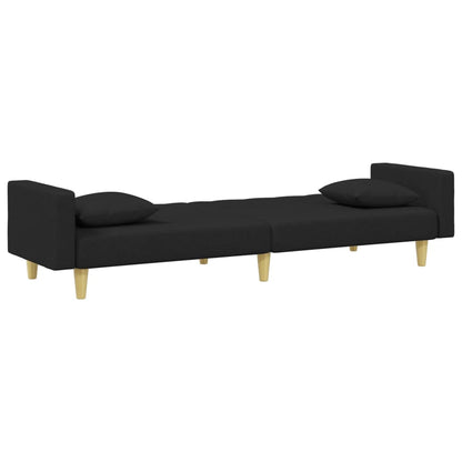 Sofá Cama De 2 Plazas Con Almohadas Y Taburete Tela Negro / Vetonek_2