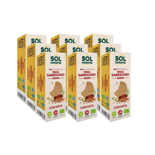 Pack 9x Galletas de trigo sarraceno integral endulzadas con dátil bio Sol Natural 170 g