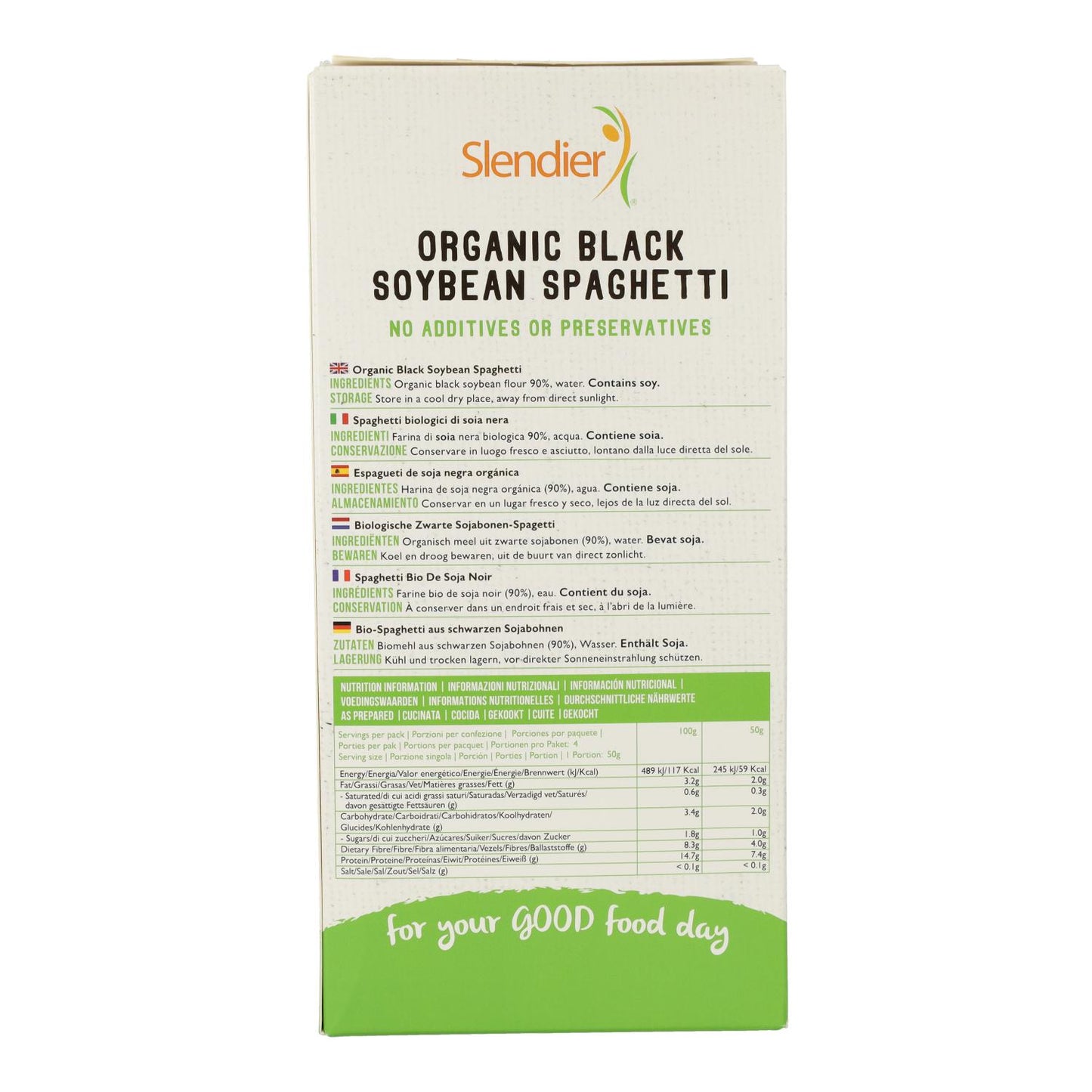 Esparguete vegan de soja preta Eco sem glúten Slendier 200 g