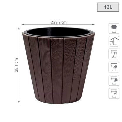 Maceta Woode 12l., Dimensiones (mm) 299x299x281, Color Marrón_1