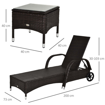 Outsunny Set 2 Tumbonas Con Respaldo Ajustable Y Mesa Para Jardín Marrón_2