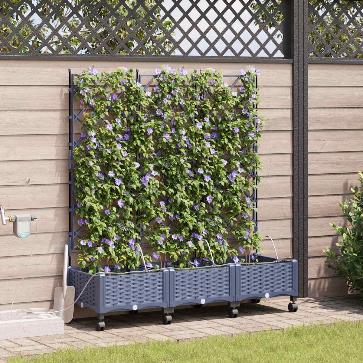 Maceta De Jardín Con Riego Y Ruedas 3 Uds. Gris Pp_1