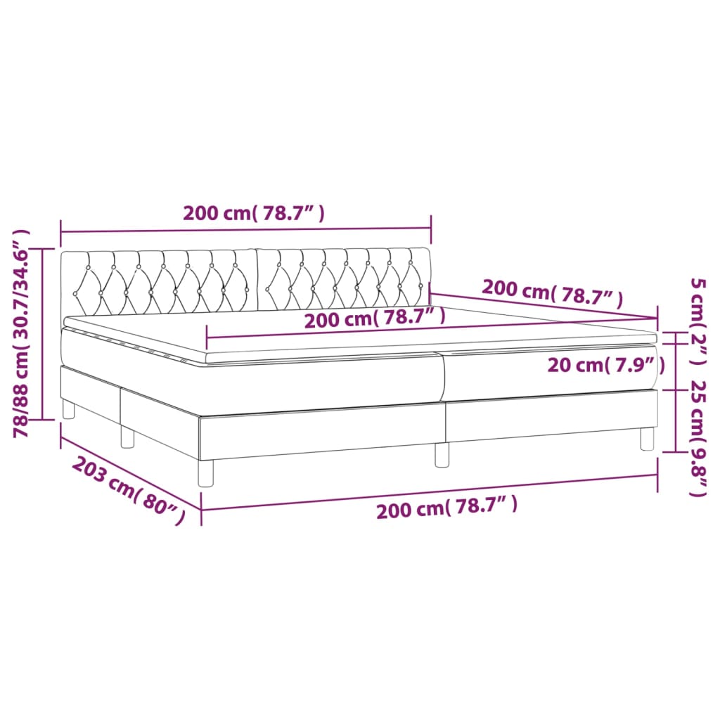 Cama Box Spring Colchón Y Luces Led Tela Gris Taupe 200x200 Cm / Vetonek_4