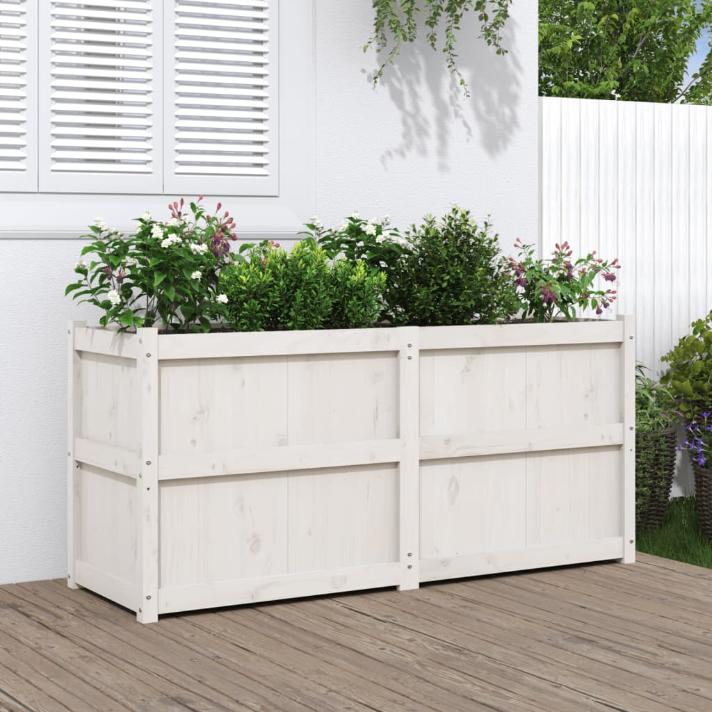 Jardinera De Madera Maciza De Pino Blanca 150x50x70 Cm_1