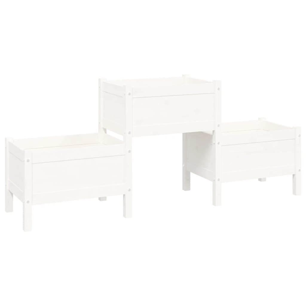 Jardinera De Madera De Pino Maciza Blanca 178,5x44x75 Cm_0