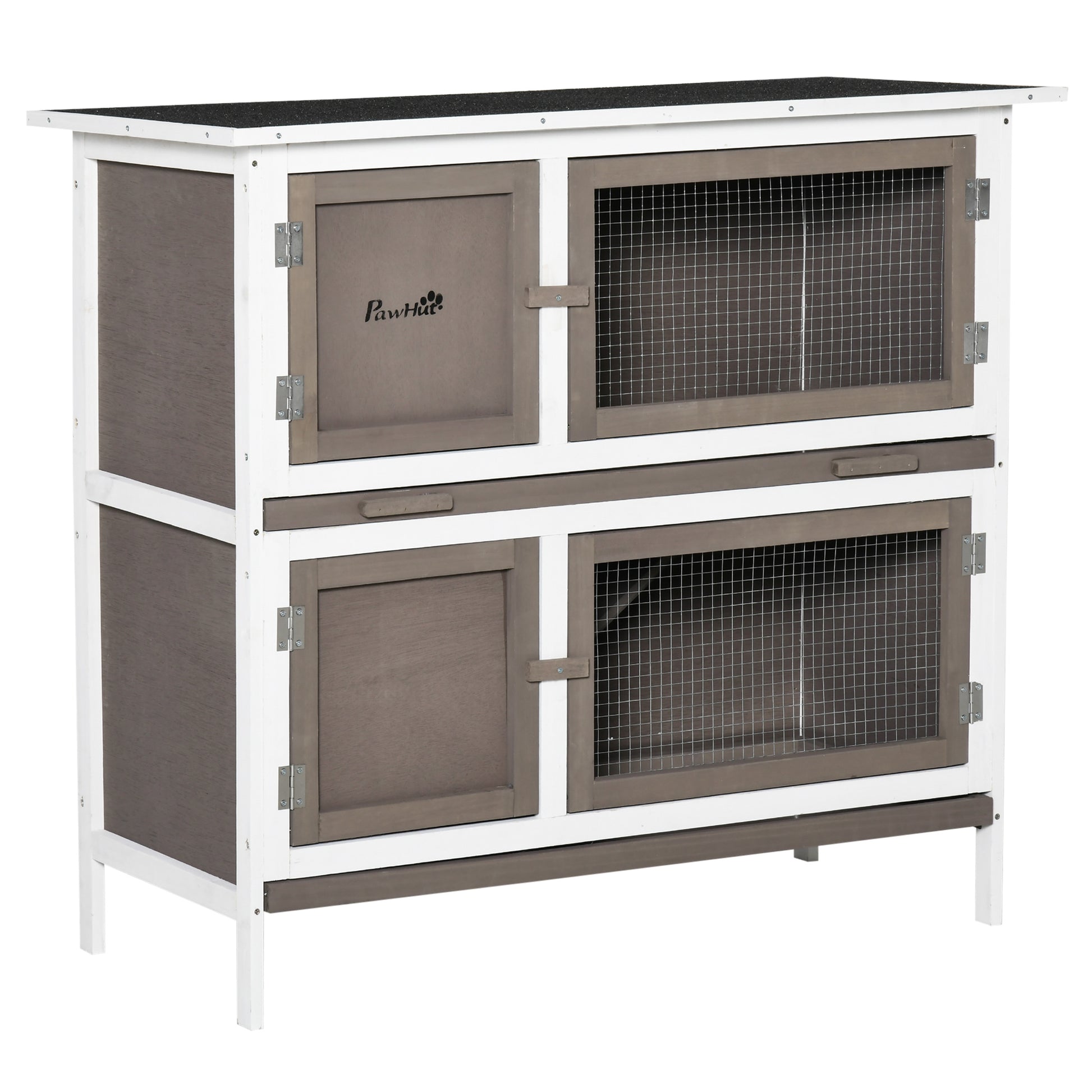 Pawhut Conejera De Madera 100x47x91 Cm Con Techo Asfáltico Puertas Con Pestillo_0