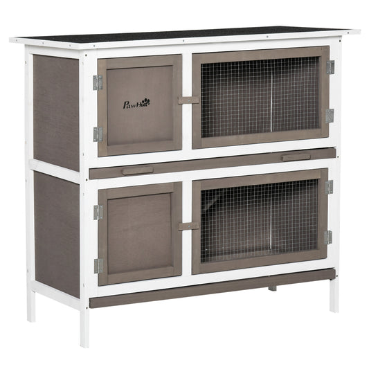 Pawhut Conejera De Madera 100x47x91 Cm Con Techo Asfáltico Puertas Con Pestillo_0