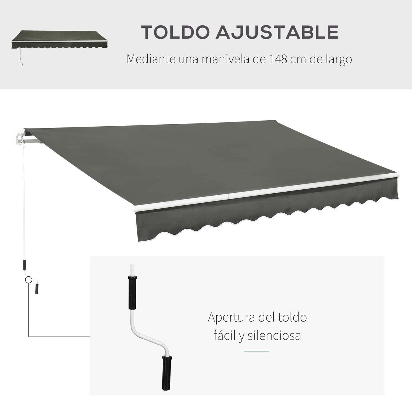 Outsunny Toldo Manual Plegable De Aluminio Con Manivela 3,5x2,5m Gris_5