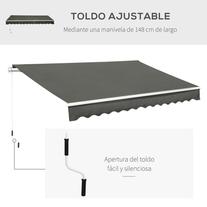 Outsunny Toldo Manual Plegable De Aluminio Con Manivela 3,5x2,5m Gris_5