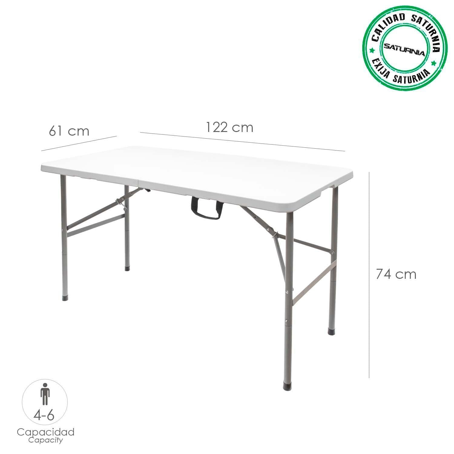 Mesa Plegable Rectangular Hdpe Multifuncional, Portatil, Resistente,multiusos 122x61x74 Cm. Color Blanco_1