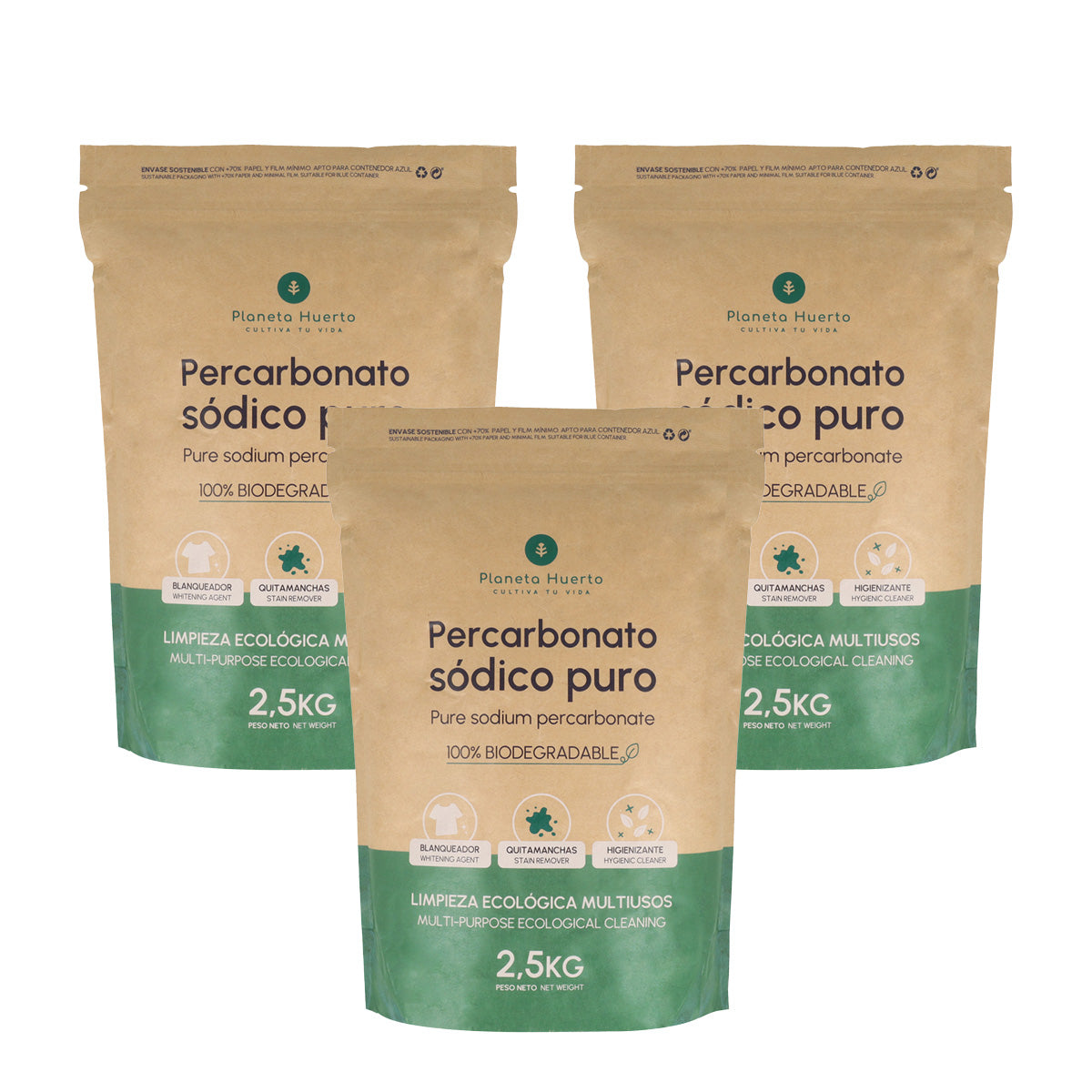 Embalagem 3x Planeta Huerto Percarbonato de Sódio 2,5 kg
