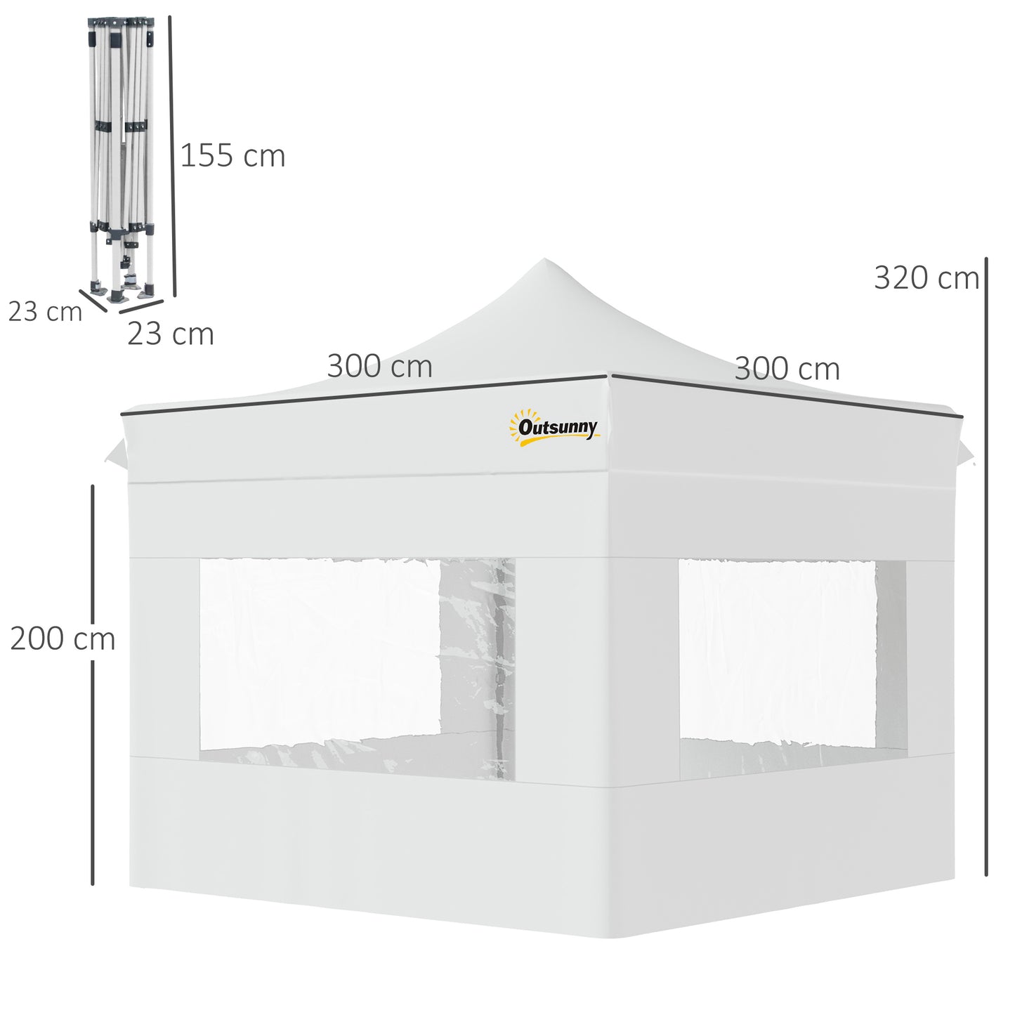 Outsunny Carpa Plegable 3x3 M Con Altura Ajustable Y 4 Paredes Extraíbles Blanco_2