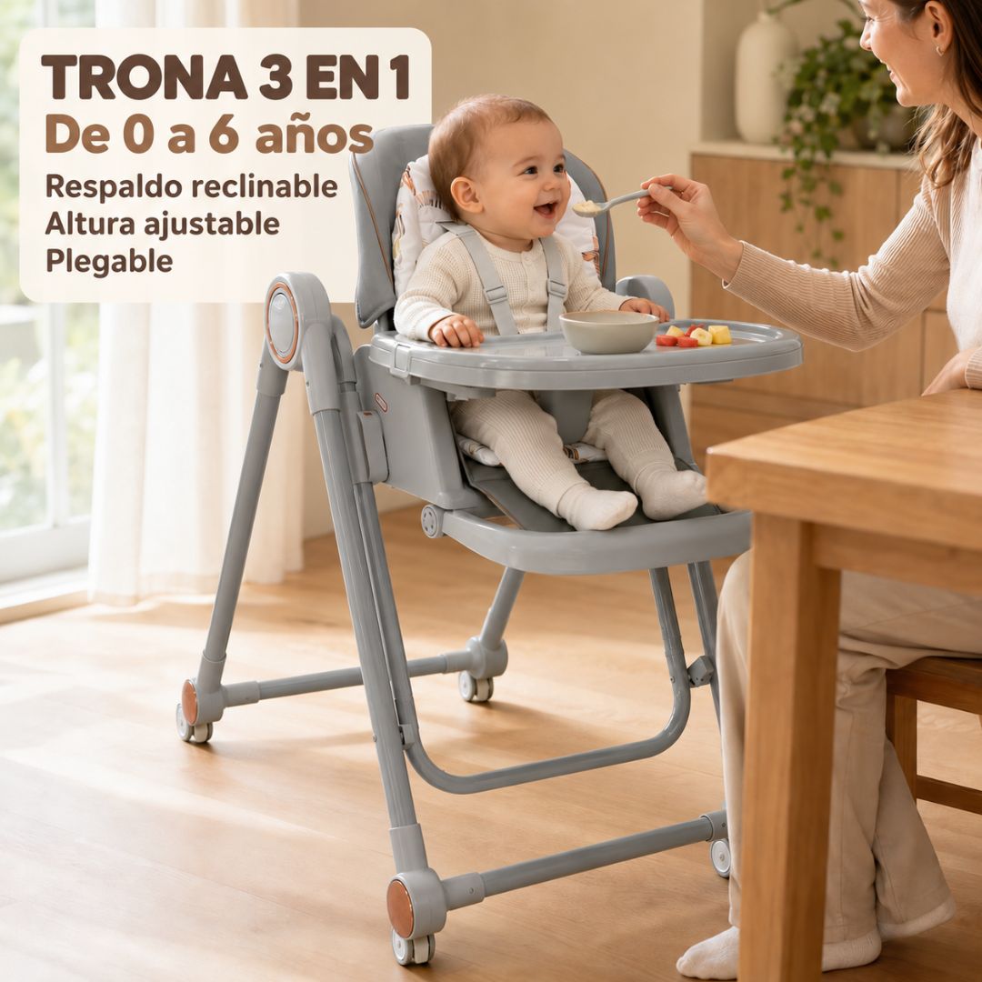 Trona Gris Evolutiva 3 En 1 , Plegable Y Portátil, Reposapiés , Respaldo Y Bandeja Bathby_1