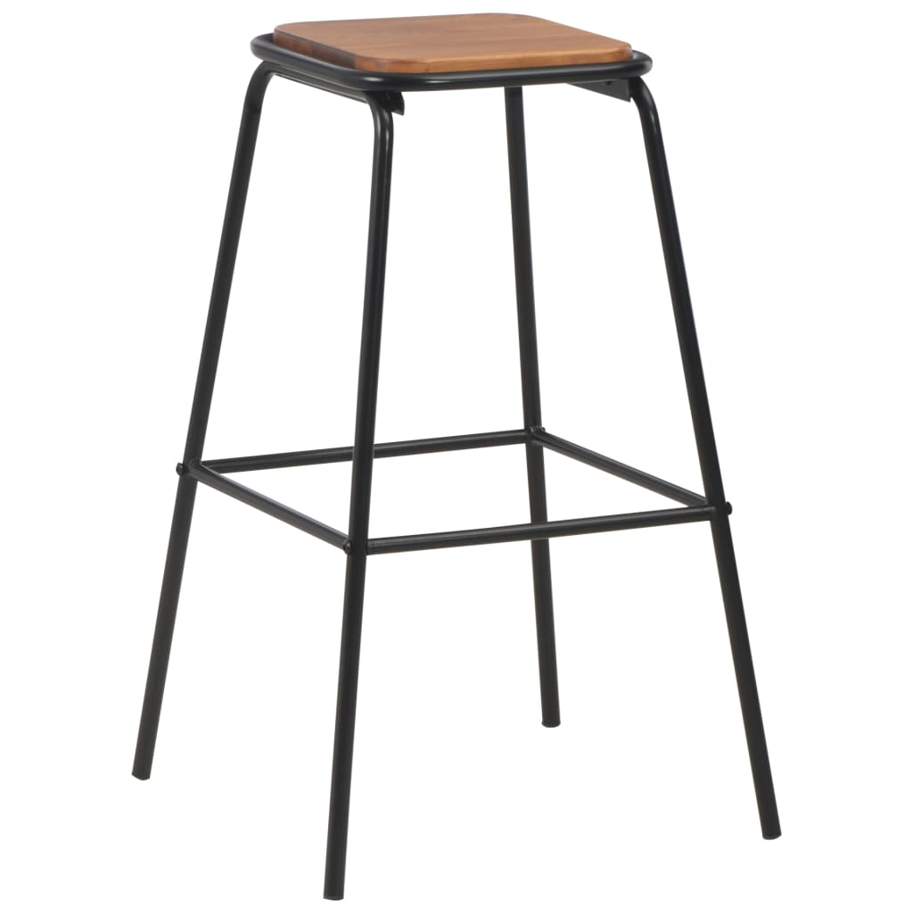 Taburetes De Cocina 2 Uds Madera Maciza De Pino Y Acero Negro_0