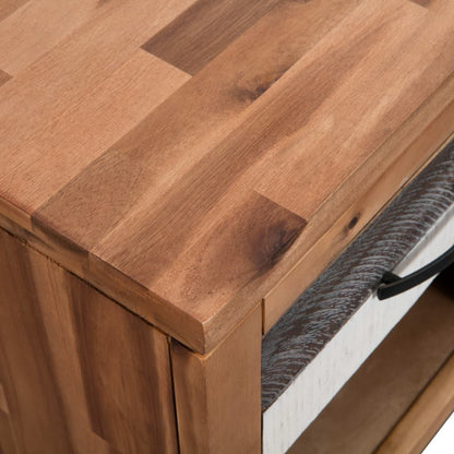 Mesita De Noche De Madera Maciza De Acacia 40x30x48 Cm_4
