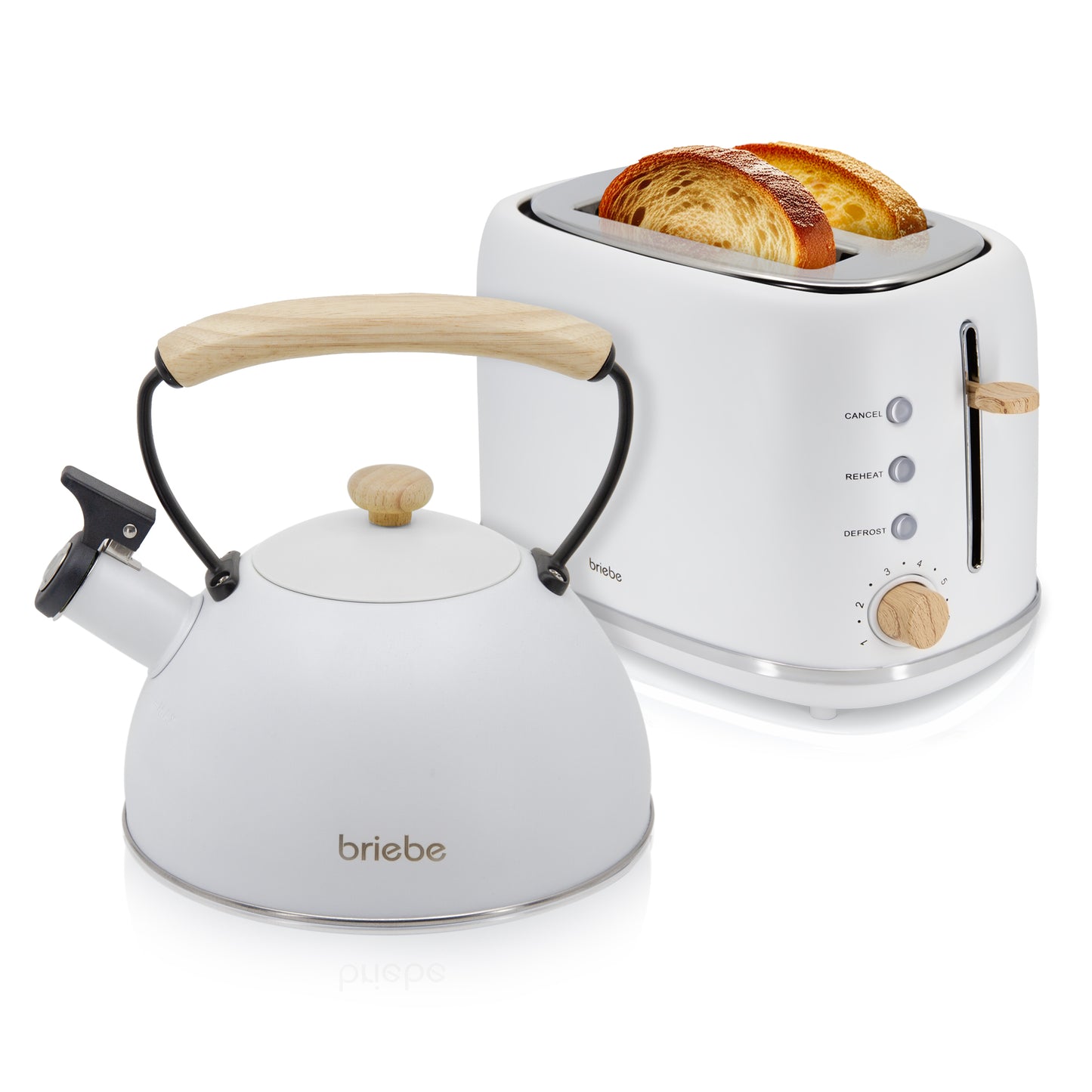 Briebe Nordic Set Tostadora Pan Ranura Ancha 2 Rebanadas + Tetera 2,3l Acero Inox, Inducción Libre Bpa,skt1177wht,blanco_0