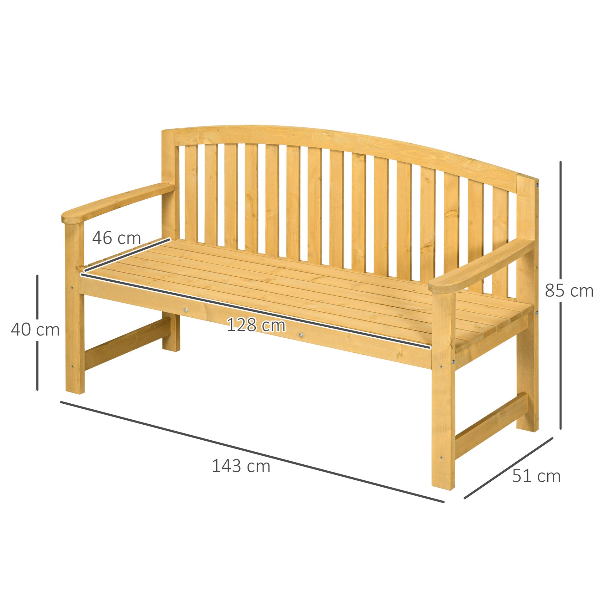 Outsunny Banco De Jardín De 2 Plazas De Madera Con Respaldo 143x51x85 Cm Natural_2