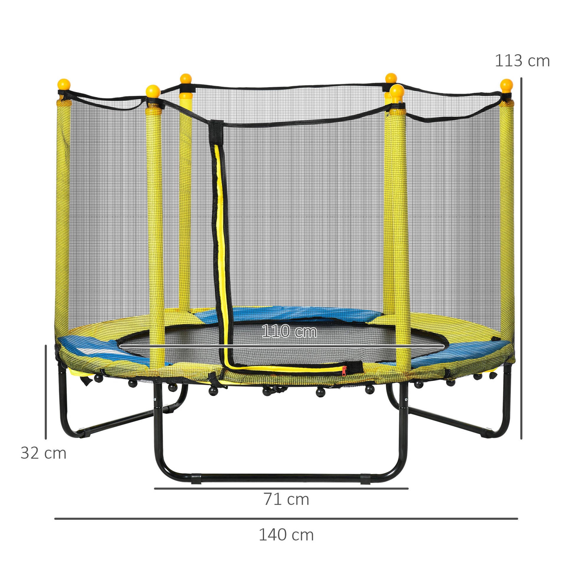 Zonekiz Cama Elástica Infantil Con Red De Seguridad Ø140x113 Cm Amarillo_2