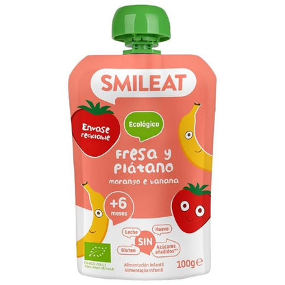 Embalagem de 2 saquetas Smileat ECO morango e banana, 100 g