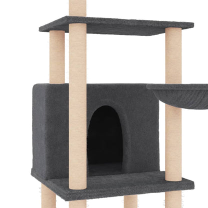 Rascador Para Gatos Con Postes De Sisal Gris Oscuro 132 Cm_5