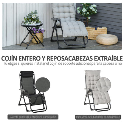 Outsunny Tumbona Plegable Cojín Extraíble 90x65x110cm 120kg Jardín Gris_5