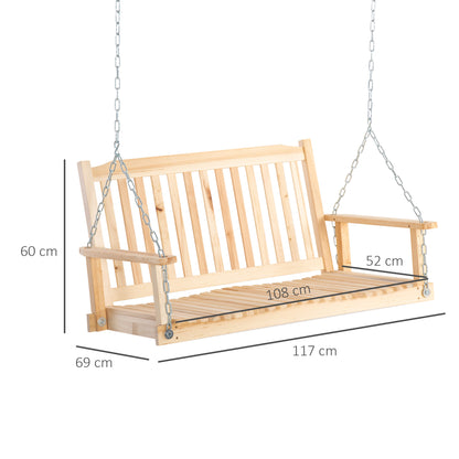 Outsunny Banco Columpio De Madera De 2 Plazas Con Reposabrazos Cadenas Ajustable_2