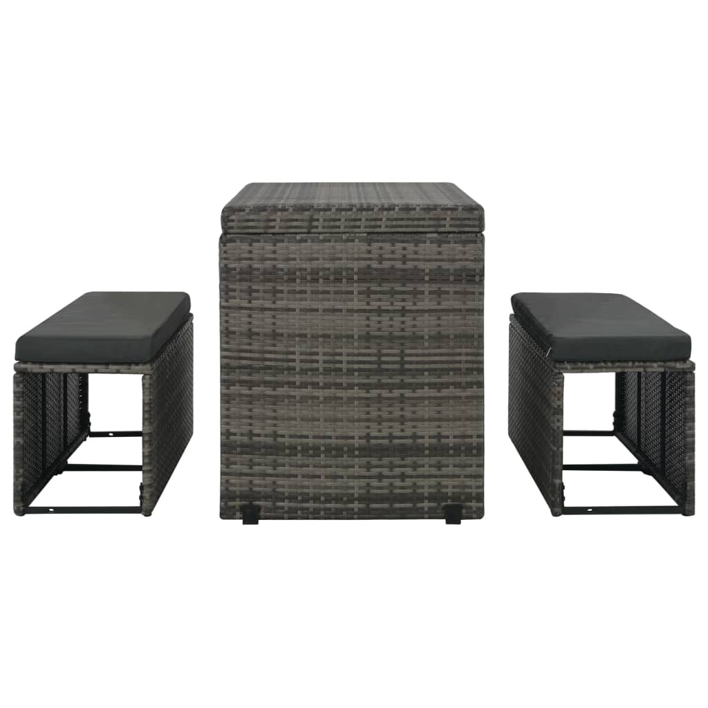 Vidaxl Set De Comedor De Jardín 3 Pzs Y Cojines Ratán Sintético Gris_5