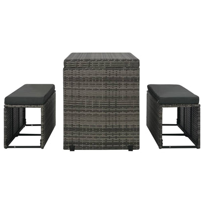 Vidaxl Set De Comedor De Jardín 3 Pzs Y Cojines Ratán Sintético Gris_5