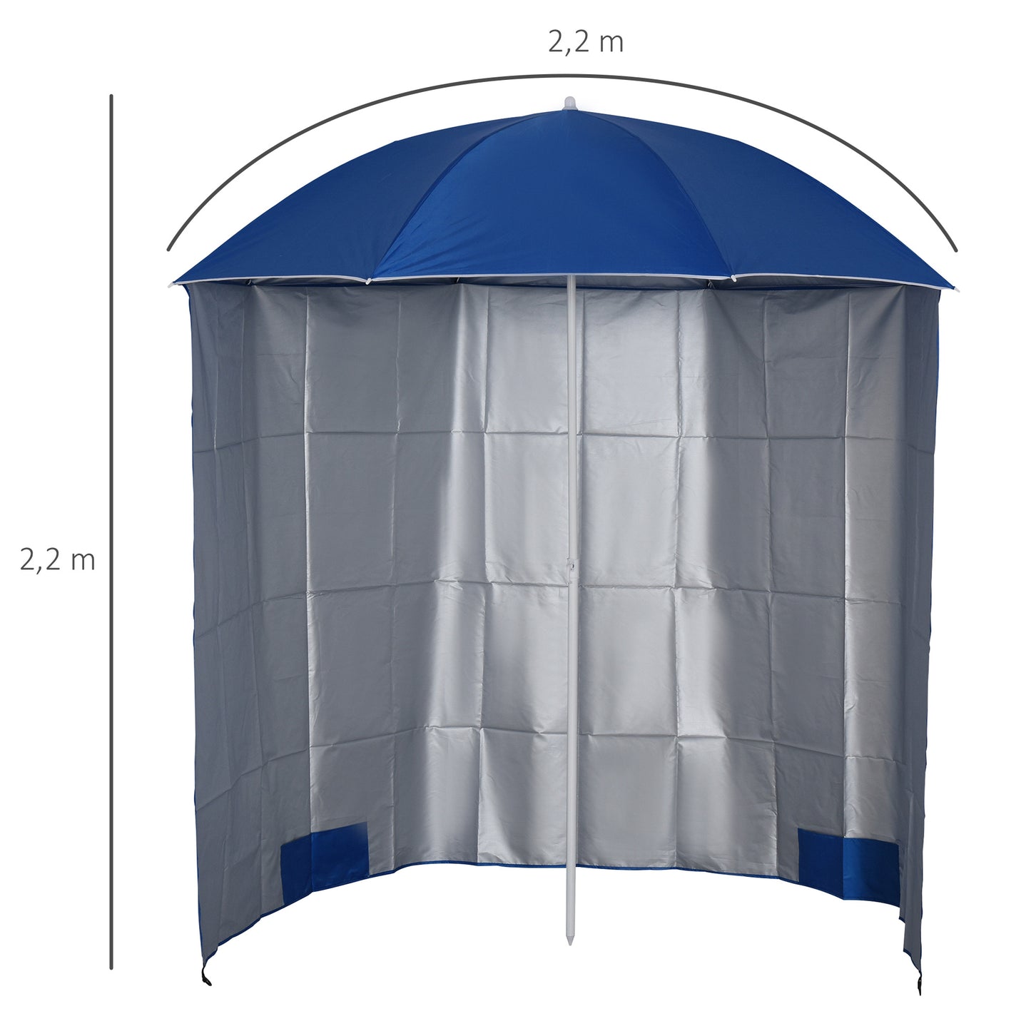 Outsunny Sombrilla De Playa Con Panel Lateral Apertura Manual Ø220x220 Cm Azul_2