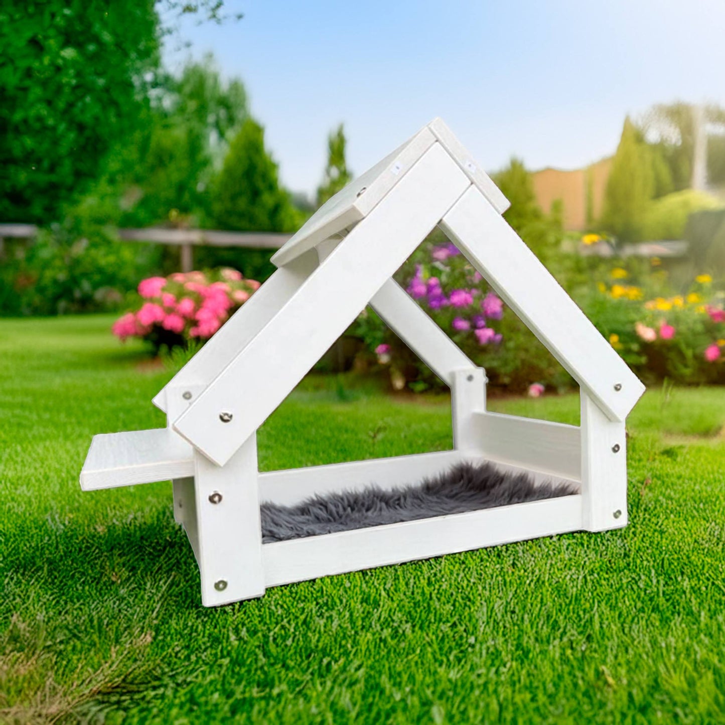 Well Home Caseta Para Perros De Interior, Estructura De Madera Con Soporte Para Cuencos Color Blanco_4