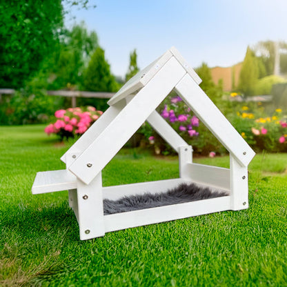 Well Home Caseta Para Perros De Interior, Estructura De Madera Con Soporte Para Cuencos Color Blanco_4