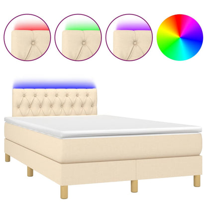 Cama Box Spring Con Colchón Y Led Tela Crema 120x200 Cm / Vetonek_0