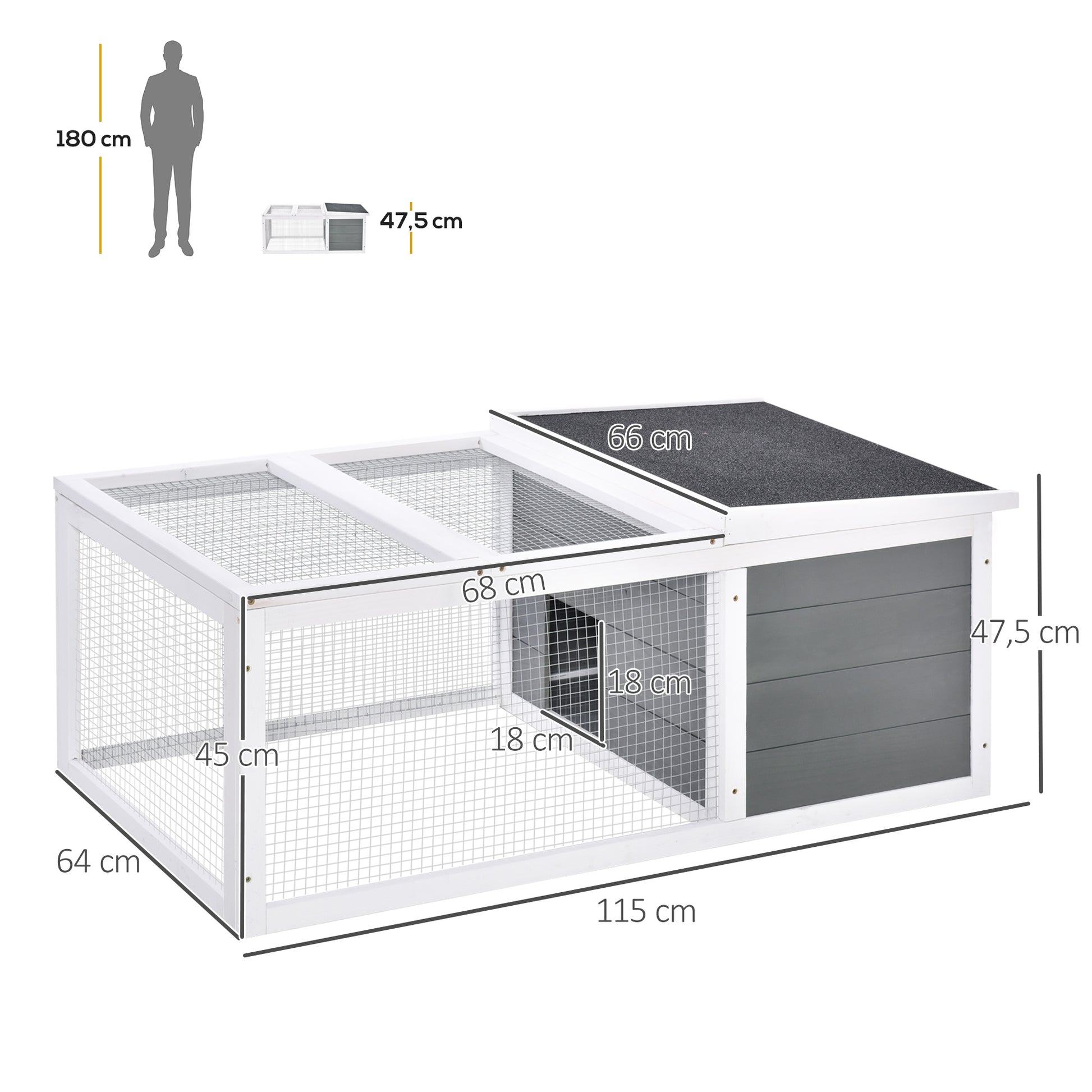 Pawhut Conejera De Exterior Conejos Con Techo Abatible Asfáltico 115x66x47,5 Cm_2
