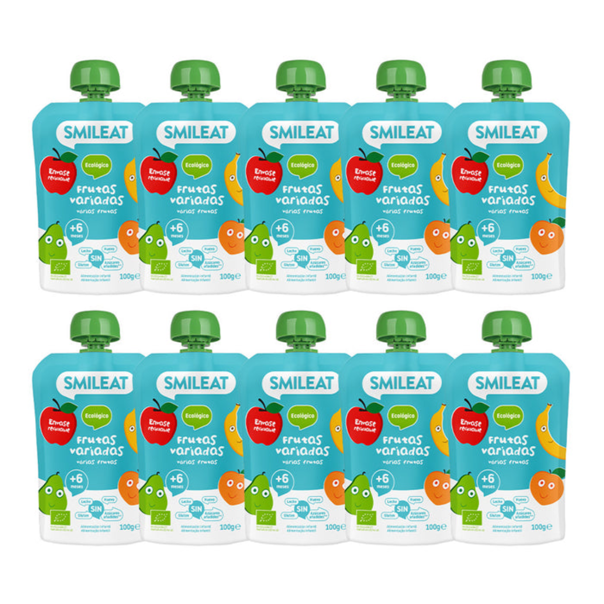 Embalagem de 10 saquetas de frutas sortidas biológicas Smileat 100 g