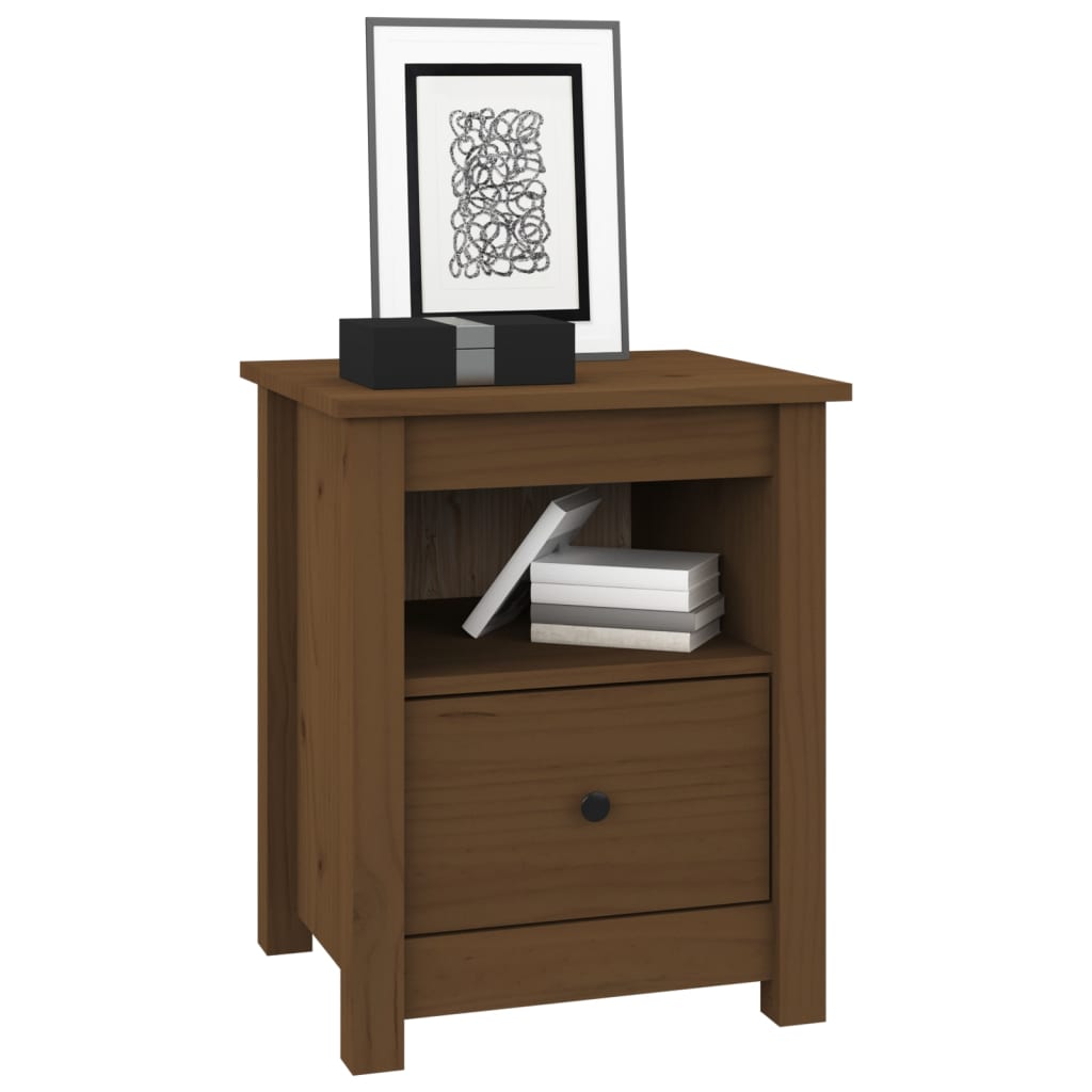 Mesita De Noche Madera Maciza De Pino Marrón Miel 40x35x49 Cm_1