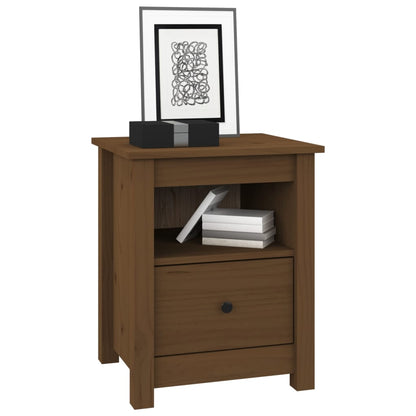 Mesita De Noche Madera Maciza De Pino Marrón Miel 40x35x49 Cm_1