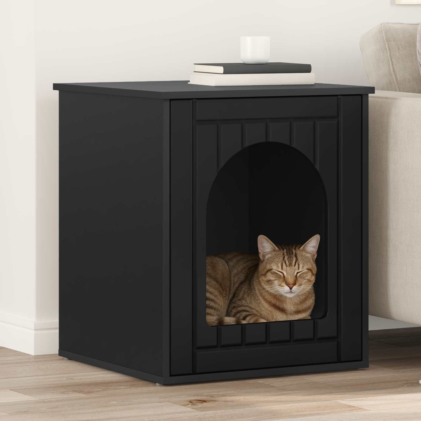 Casa Para Gatos Negro 53 X 52 X 62 Cm Madera De Ingeniería_1