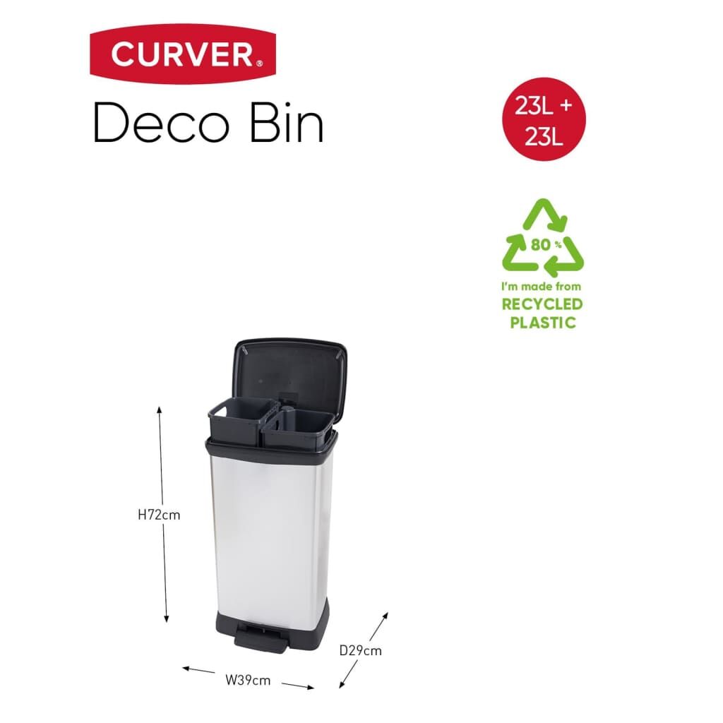 Curver Papelera De Pedal Doble Deco Plateado 23l + 23l_2