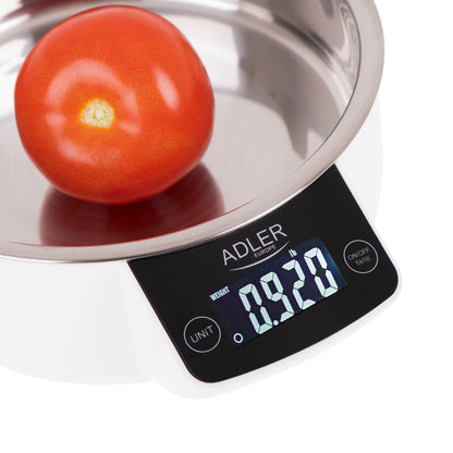 Báscula Cocina Digital Bol Removible, Tazón 900ml, Acero Inox, Medición Líquidos, Precisión 1g Adler Ad 3166 Blanco_1