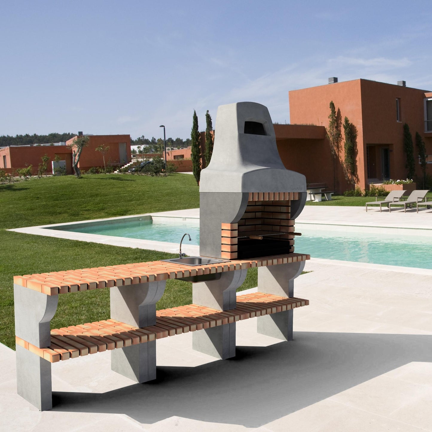 Cozinha exterior Bailén Plus com churrasqueira e lava-loiça Movelar