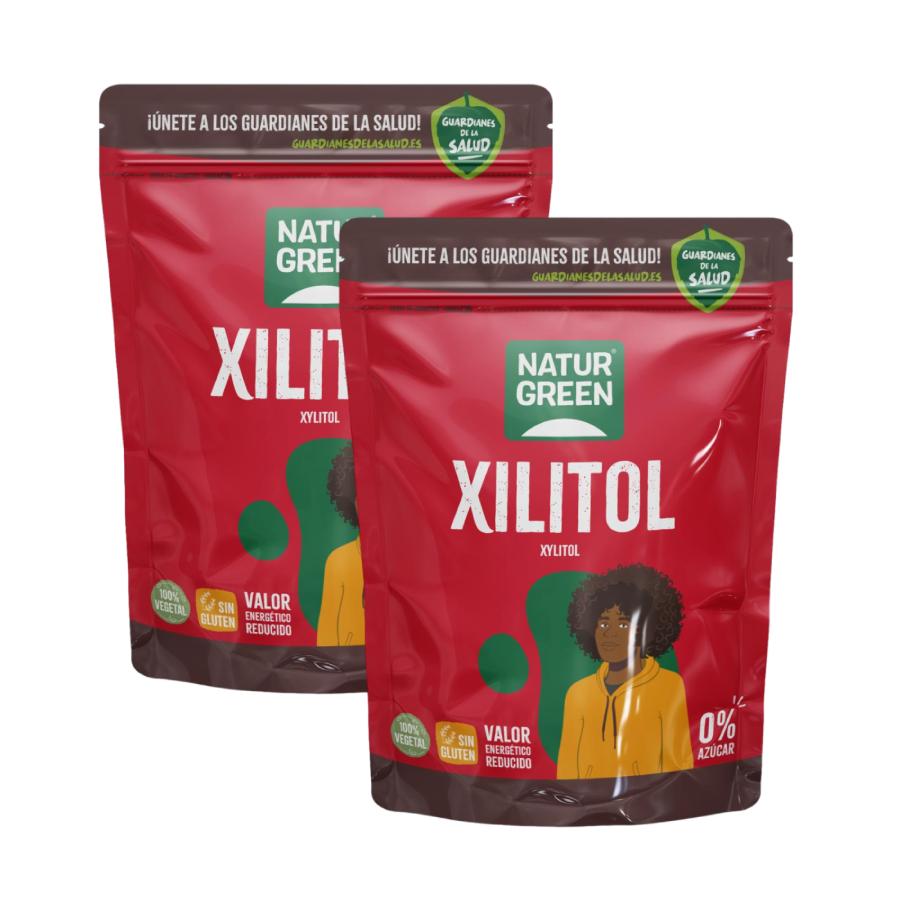 Embalagem de 2 unidades de Xilitol Açúcar de Bétula Naturgreen 2 unidades de 500 g